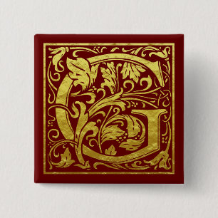 Letter G First Letter Faux Gold Red Vierkante Button 5,1 Cm