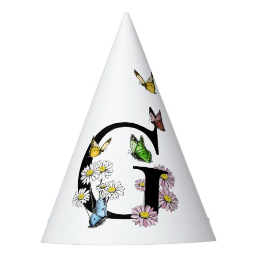 Letter G Floral Butterfly Monogram Initiaal Feesthoedjes (Voorkant)
