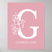 Letter G Floral Monogram Name Nursery Modern Poster (Voorkant)
