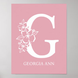 Letter G Floral Monogram Name Nursery Modern Poster