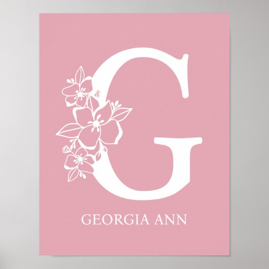 Letter G Floral Monogram Name Nursery Modern Poster (Voorkant)