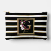 Letter G Floral Monogram Zwart Wit Goud Strepen Etui (Voorkant)