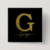 Letter G Glitter Vierkante Button 5,1 Cm (Voorkant)