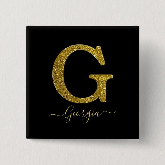 Letter G Glitter Vierkante Button 5,1 Cm (Voorkant)