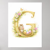 Letter G Gold Spring Nature Monogram Chipmunk Kids Poster (Voorkant)