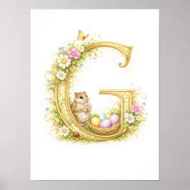 Letter G Gold Spring Nature Monogram Chipmunk Kids Poster