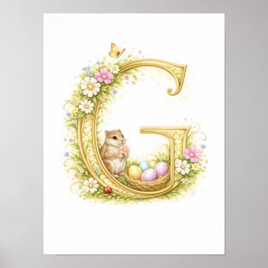 Letter G Gold Spring Nature Monogram Chipmunk Kids Poster (Voorkant)