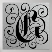 Letter G, Gothic Monogram Black Poster (Voorkant)