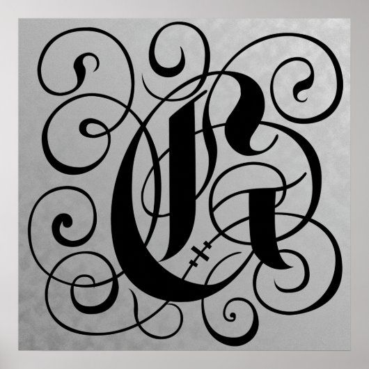 Letter G, Gothic Monogram Black Poster (Voorkant)