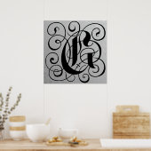 Letter G, Gothic Monogram Black Poster (Keuken)