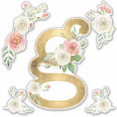 Letter G Goud met Blush Roos Bloemen Waterverf Sticker (Voorkant)