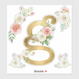 Letter G Goud met Blush Roos Bloemen Waterverf Sticker
