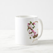 Letter G goud monogram | Witte Magenta Groene Bloe Koffiemok (Voorkant rechts)