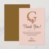 Letter G Gouden Monogram Roze Rozen Bedankkaart (Voorkant / Achterkant)
