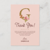 Letter G Gouden Monogram Roze Rozen Bedankkaart (Voorkant)