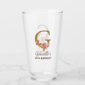 Letter G Gouden Monogram Roze Rozen Glas (Achterkant)