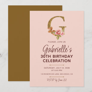 Letter G Gouden Monogram Roze Rozen Kaart