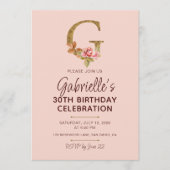 Letter G Gouden Monogram Roze Rozen Kaart (Voorkant)