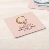 Letter G Gouden Monogram Roze Rozen Kartonnen Onderzetters (Schuin)