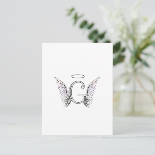 Letter G Initiaal Monogram met Angel Wings & Halo Briefkaart (Staand voorkant)