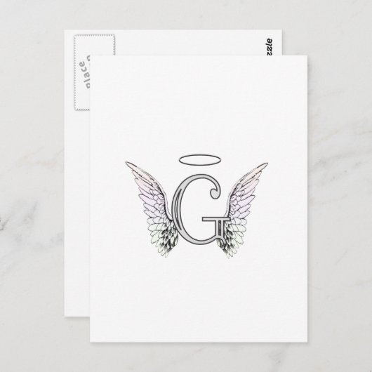 Letter G Initiaal Monogram met Angel Wings & Halo Briefkaart (Voorkant / Achterkant)