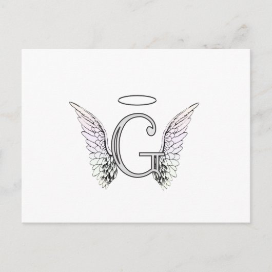 Letter G Initiaal Monogram met Angel Wings & Halo Briefkaart (Voorkant)