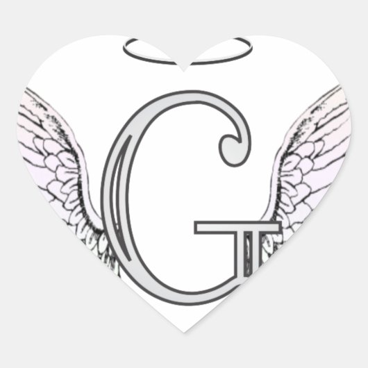 Letter G Initiaal Monogram met Angel Wings & Halo Hart Sticker (Voorkant)