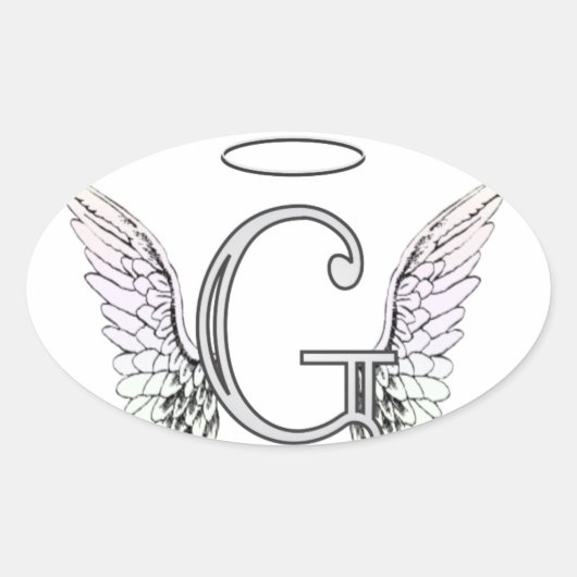 Letter G Initiaal Monogram met Angel Wings & Halo Ovale Sticker (Voorkant)