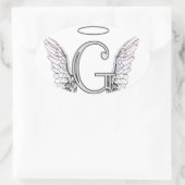 Letter G Initiaal Monogram met Angel Wings & Halo Ovale Sticker (Tas)