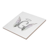 Letter G Initiaal Monogram met Angel Wings & Halo Tegeltje (Zijkant)