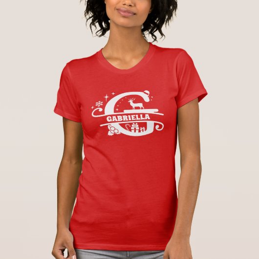 Letter G Kerstmonogram Initiaal Naam Rood T-shirt (Voorkant)
