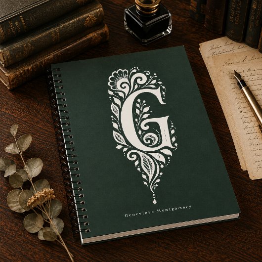 Letter G Linocut Botanische Monogram Notitieboek
