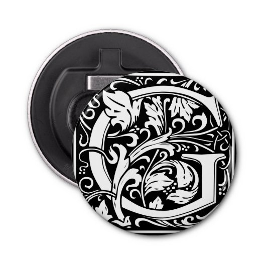 Letter G Middeleeuws Monogram Art Nouveau Button Flesopener (Voorkant)