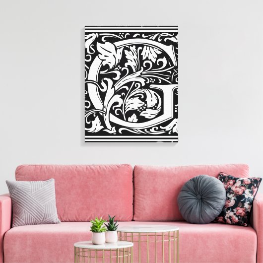 Letter G Middeleeuws Monogram Art Nouveau Canvas Afdruk (Insitu (Woonkamer))