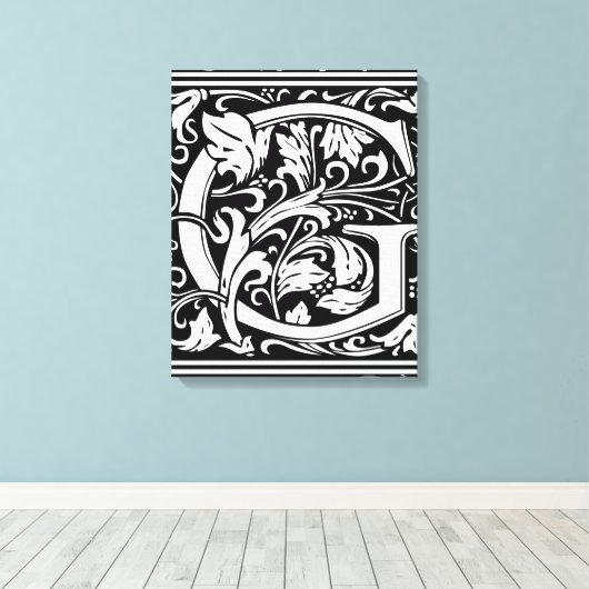 Letter G Middeleeuws Monogram Art Nouveau Canvas Afdruk (Insitu (Houten vloer))