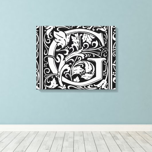 Letter G Middeleeuws Monogram Art Nouveau Canvas Afdruk (Insitu (Houten vloer))