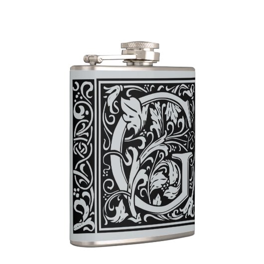 Letter G Middeleeuws Monogram Art Nouveau Heupfles (Rechts)