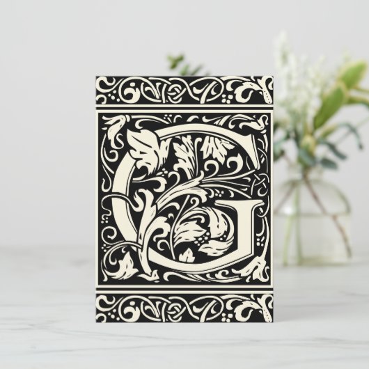 Letter G Middeleeuws Monogram Art Nouveau Kaart (Staand voorkant)