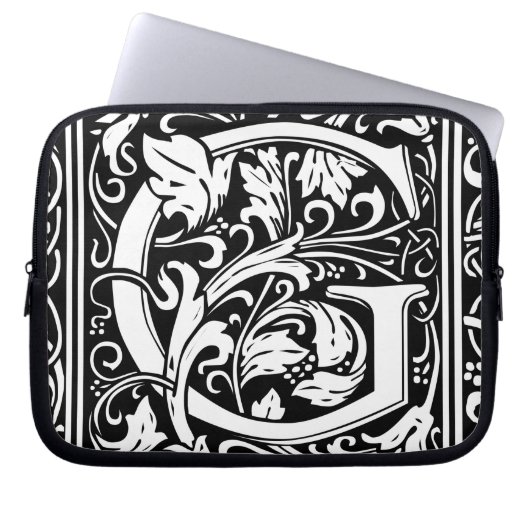 Letter G Middeleeuws Monogram Art Nouveau Laptop Sleeve (Voorkant)