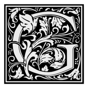 Letter G Middeleeuws Monogram Art Nouveau Poster