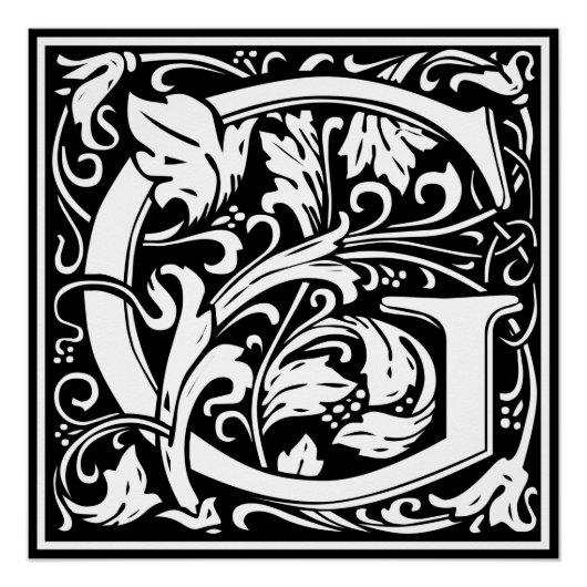 Letter G Middeleeuws Monogram Art Nouveau Poster (Voorkant)
