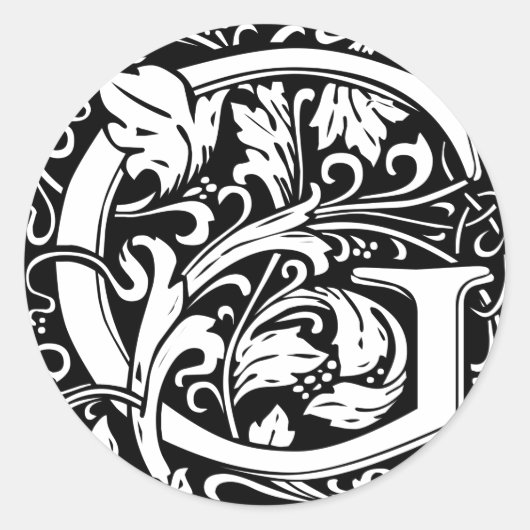 Letter G Middeleeuws Monogram Art Nouveau Ronde Sticker (Voorkant)