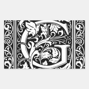 Letter G Middeleeuwse Monogram Art Nouveau Rechthoekige Sticker