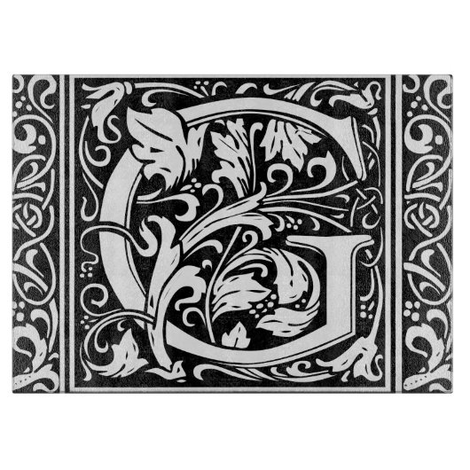 Letter G Middeleeuwse Monogram Art Nouveau Snijplank (Voorkant)