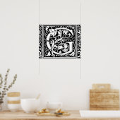 Letter G Middeleeuwse Monogram Vintage Initiaal Poster (Keuken)