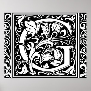 Letter G Middeleeuwse Monogram Vintage Initiaal Poster