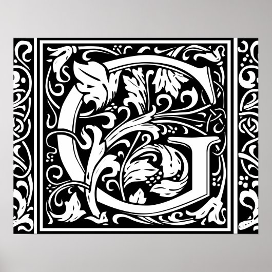 Letter G Middeleeuwse Monogram Vintage Initiaal Poster (Voorkant)