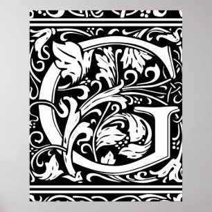 Letter G Middeleeuwse Monogram Vintage Initiaal Poster
