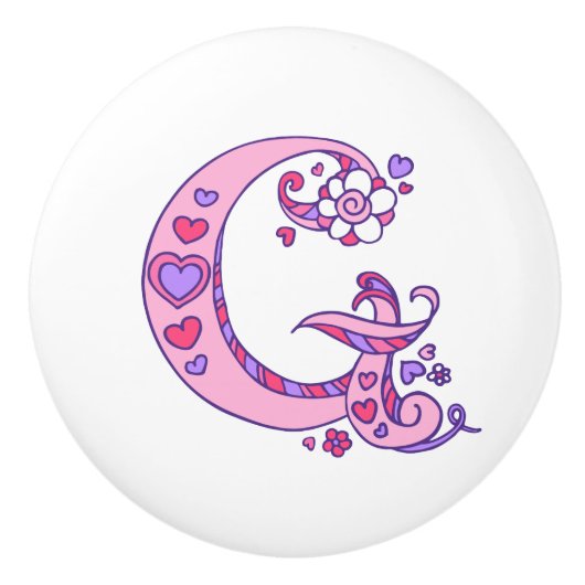 Letter G monogram bloemen en harten art pull Keramische Knop (Voorkant)