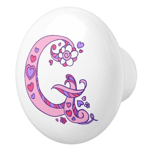 Letter G monogram bloemen en harten art pull Keramische Knop (Rechts)